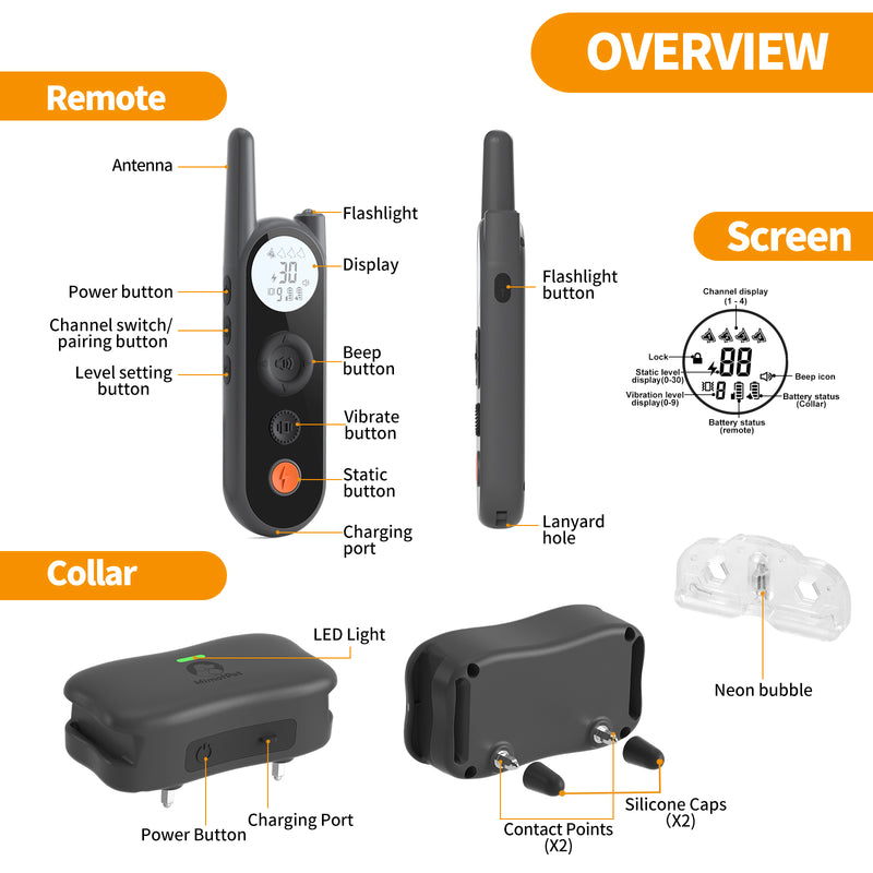 Electric dog training collar 2 Dogs .4000FT Range Dog Training Collar With Remote.Waterproof and Rechargeable with Beep，Vibration，shock,Light and Keypad Lock mode  for Large Medium Small Dogs(X1-2Receivers)