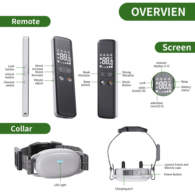 Rechargeable Electronic Pet Dog Training Collar 3 Training Modes Remote  Dog Training Collar（E1）